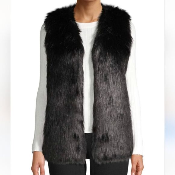 Calvin Klin boho chic black faux fur and knit vest sz medium - Picture 3 of 12